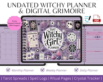 Witchy Planner & Digital Grimoire / Book Of Shadows, Undated Digital Planner, Tarot Journal, Spell Book, Moon Journal, Daily/Weekly Planning