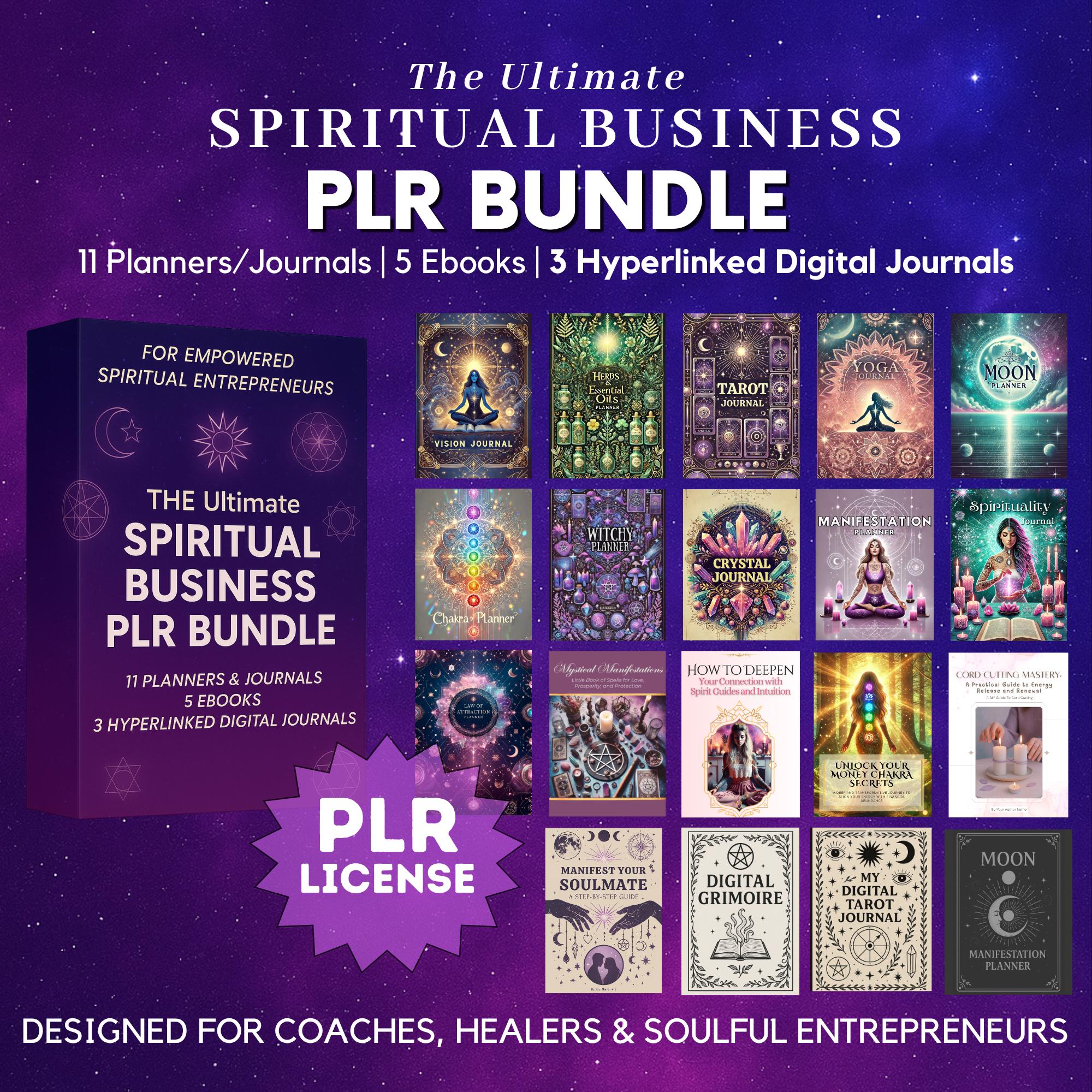 Spiritual PLR Bundle – Done-for-You Hyperlinked Digital Planners, Editable Canva Journals, Tarot, Grimoire, Witchy Templates, Passive Income