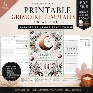 Grimoire Builder Kit – Printable Witchcraft Book of Shadows Templates | Grimoire Pages, Spells & Ritual Journal, Witch Planner PDF