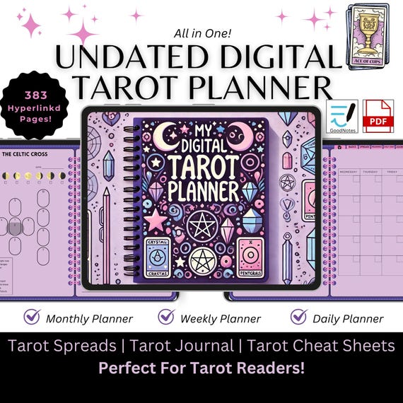 Digital Tarot Planner & Undated Journal, Tarot Spreads, Digital Grimoire, Witchy Planner, GoodNotes, Tarot Templates Page, Baby Witches