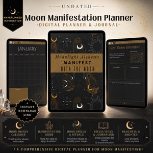 Grimorio digital, planificador digital de manifestación lunar, calendario sin fecha del diario del tarot, planificador de autocuidado, diario de brujas, Libro de las Sombras, planificador semanal