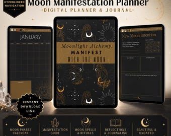 Digital Grimoire, Moon Manifestation digital planner, Tarot Journal Undated Calendar, Self-Care Planner, Witchy Journal, BOS, Weekly Planner