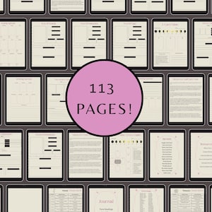 May include: A digital planner with 113 pages for tarot readings. The planner includes spreads, journal pages, and cheat sheets. The planner is designed for use with a tablet or computer.