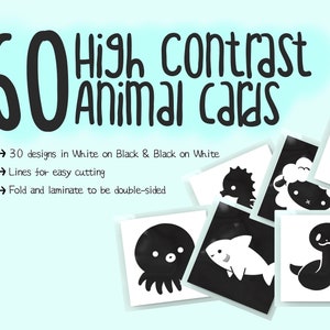Carte per bambini in bianco e nero animale ad alto contrasto, flashcard animali, flashcard sensoriali, flashcard neonato, stampabile, download istantaneo