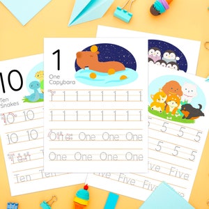 1-10 traceerbladen, nummertraceringsbladen, dierentraceringsbladen, schattige dieren, thuisschool, telpraktijk, INSTANT DOWNLOAD, AFDRUKBAAR