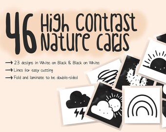High Contrast Nature Black and White Baby Flashcards, Nature flashcards, Sensory flashcards, Newborn Flashcards, Printable, Instant Download