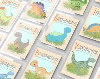 PRINTABLE Dinosaur Alphabet Flashcard, Double-sided, Cute Dinosaur, Digital Download, INSTANT DOWNLOAD