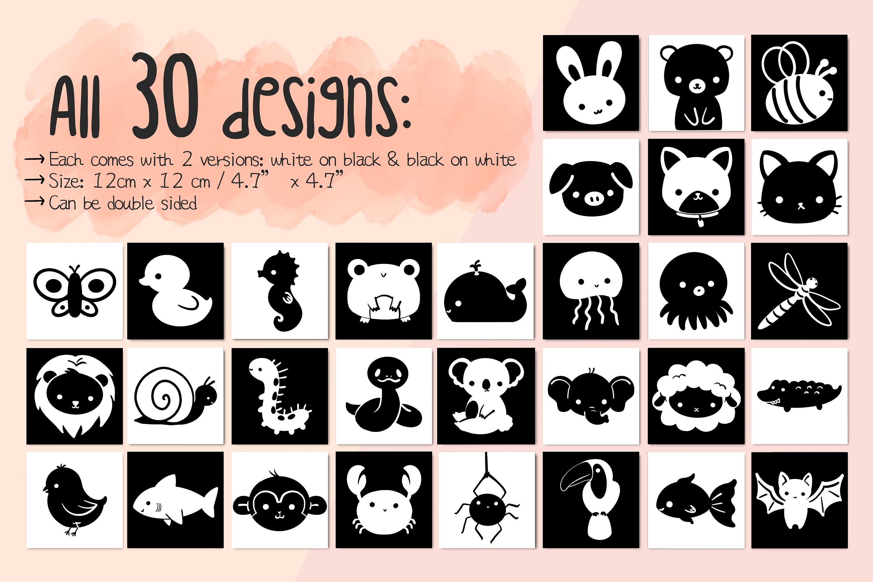 High Contrast Black and White Baby Cards, Animal, Nature, Food, Pattern