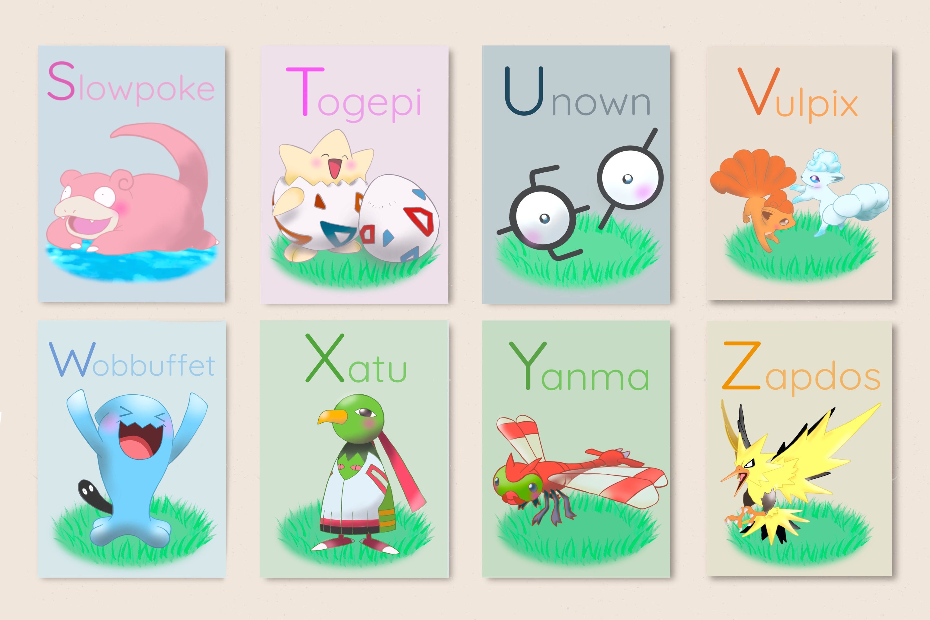 PRINTABLE Pokemon Alphabet Flashcard Double-sided Fan Art 