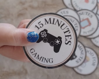 Gaming Tokens 15 Minute Reward System for Kids Chores PDF download Printable Gaming time, Black