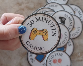 Gaming Tokens 30 Minute Reward System for Kids Chores PDF download Printable Gaming time, Yellow
