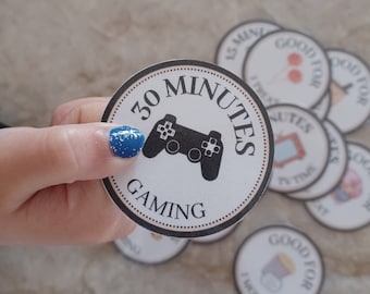 Gaming Tokens 30 Minute Reward System for Kids Chores PDF download Printable Gaming time, Black