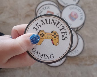 Gaming Tokens 15 Minute Reward System for Kids Chores PDF download Printable Gaming time, Yellow