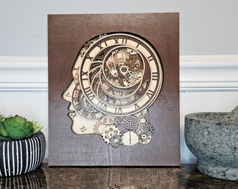 Multi-Layered Laser Cut Mechanical Steampunk Face Profile