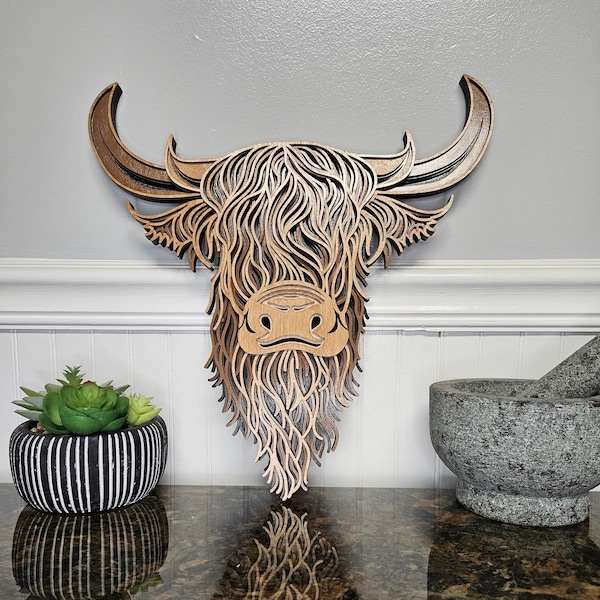 Multi-layered Laser Cut Wooden Highland Cow