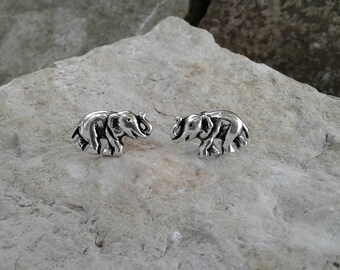 Elephant Earrings, Solid Sterling Silver Elephant Stud Earrings, Elephant Jewelry