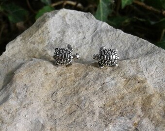 Turtle Earrings, Solid Sterling Silver Turtle Stud Earrings, Turtle jewelry