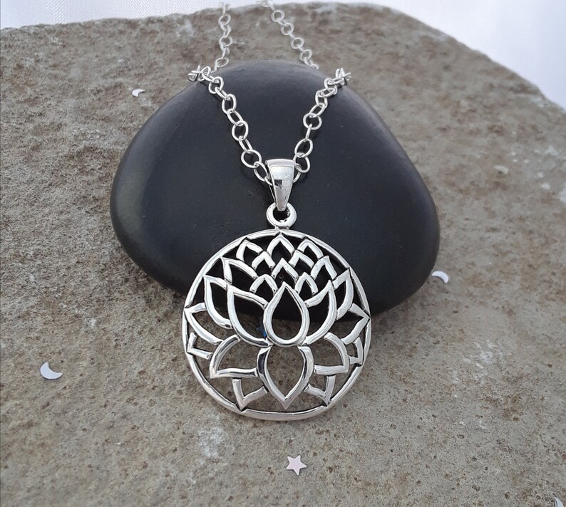 Lotus Necklace Sterling Silver Flower Pendant Image 0