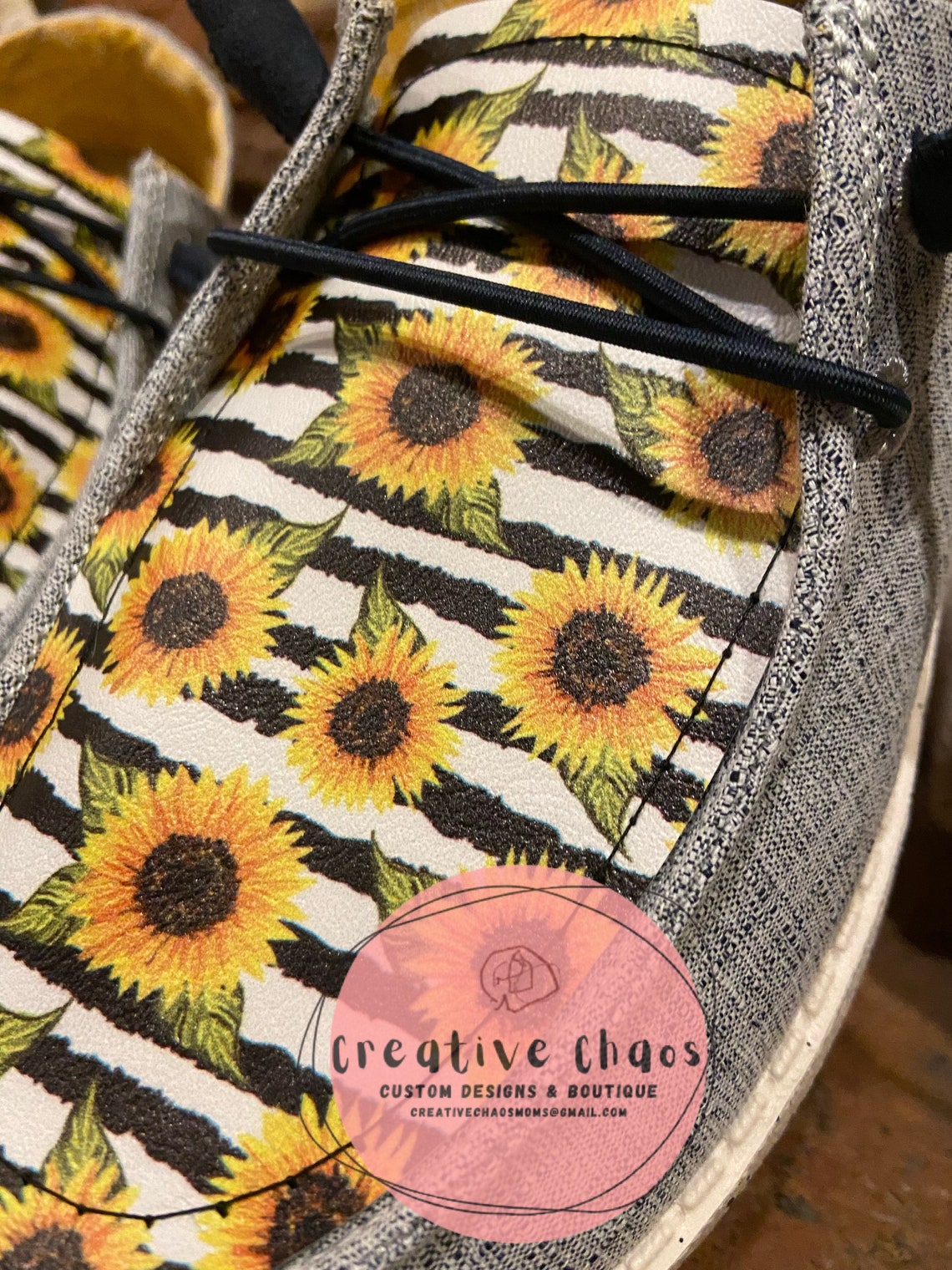 Custom Hey Dudes White Blue w/ Sunflowers and Stripes Etsy