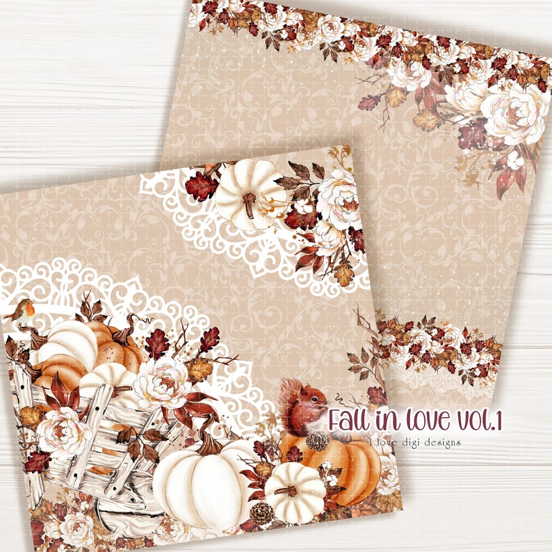 Autumn digital papers for homemade vintage greeting cards, Printable collection with watercolor flowers ideal for scrapbooking image 5