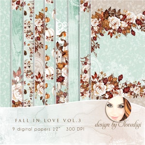 Álbum de recortes imprimible Páginas temáticas de otoño, Paquete de papel digital floral vintage para crear artesanías, Haga su propia tarjeta al estilo otoñal