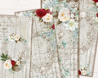 Antique Themed Digital Papers, Shabby Chic Cards for Junk