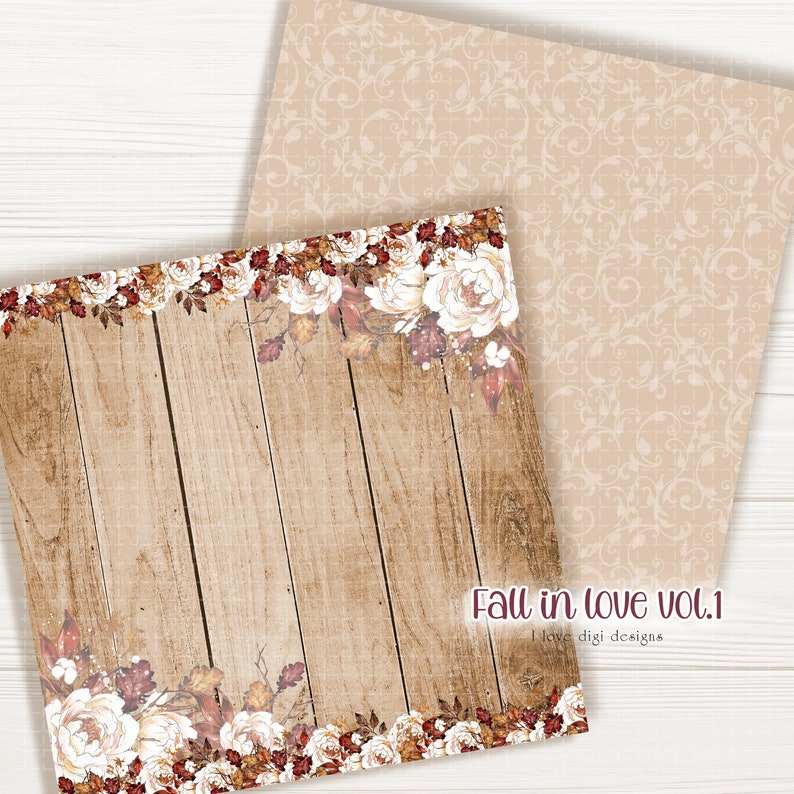 Autumn digital papers for homemade vintage greeting cards, Printable collection with watercolor flowers ideal for scrapbooking image 3