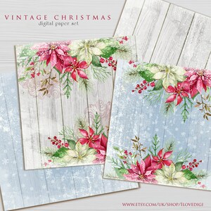 Carte digitali per cartoline di Natale, motivo floreale poinsettia acquerello per decorazioni invernali