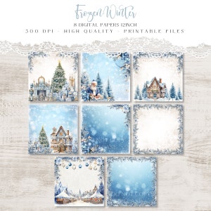 Gefrorener Winter digitaler Papier-Set, Cozy Winter Illustrationen für Scrapbooking, druckbares 12-Zoll-Bastelset für die Kartenherstellung