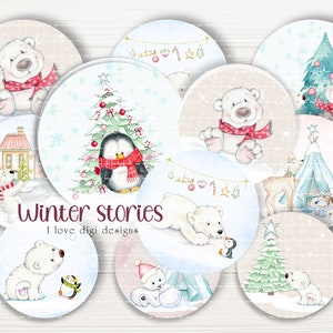 Cute animal Christmas favor tags , winter wonderland digital download, paper label bundle