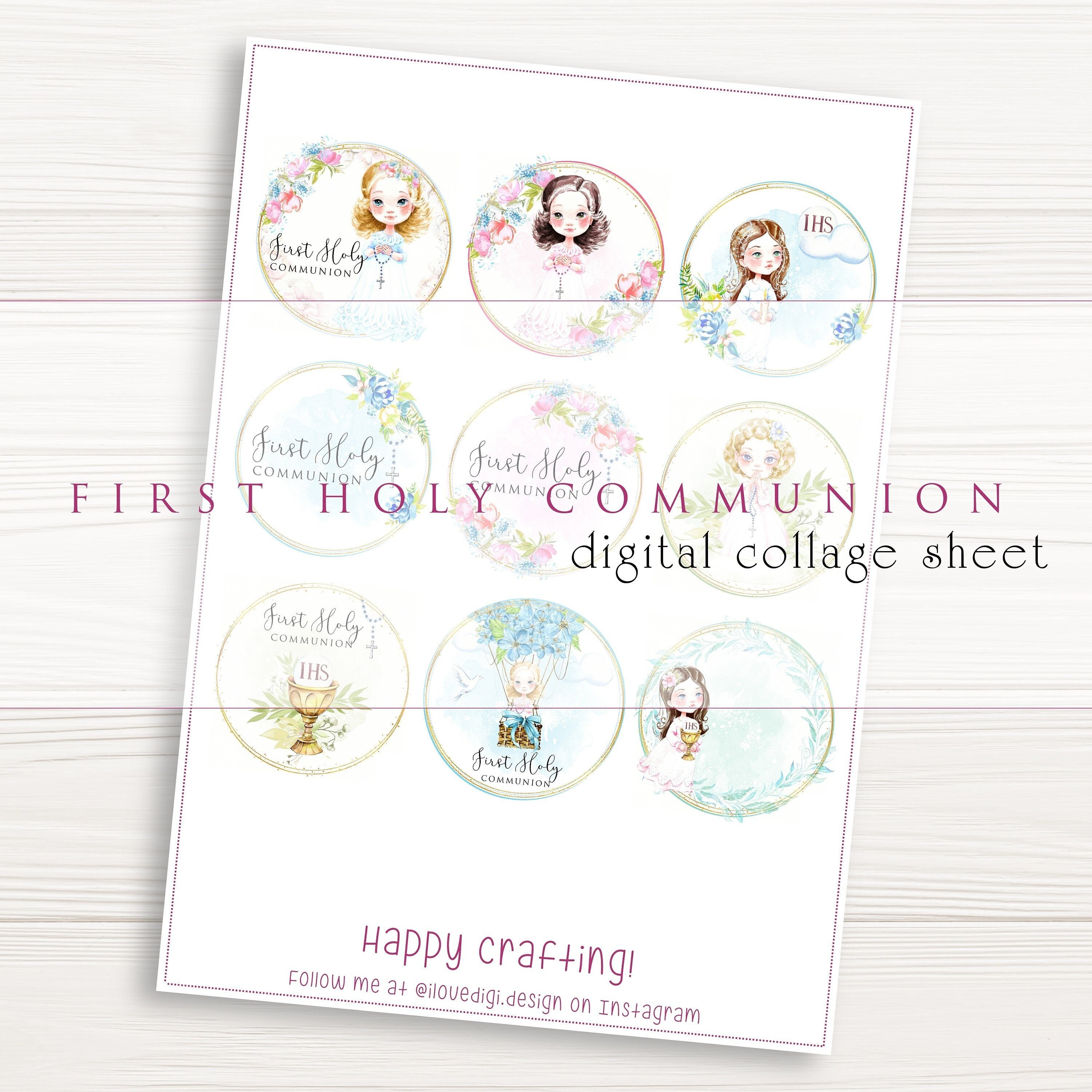 IHS Printable Holy Communion Tags for Girls Watercolor First
