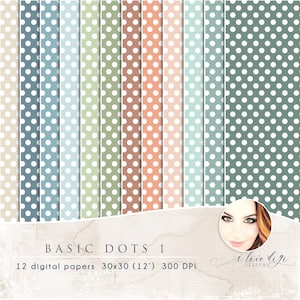 Papéis digitais de bolinhas, coisas efêmeras de scrapbook de padrão simples, folhas imprimíveis para arte de fazer cartões, pacote de artesanato multicolorido