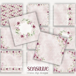 Carte digitali con fiori bordeaux, collezione di creazioni artigianali per matrimoni autunnali per inviti fatti a mano, diario spazzatura floreale e set di carte romantiche