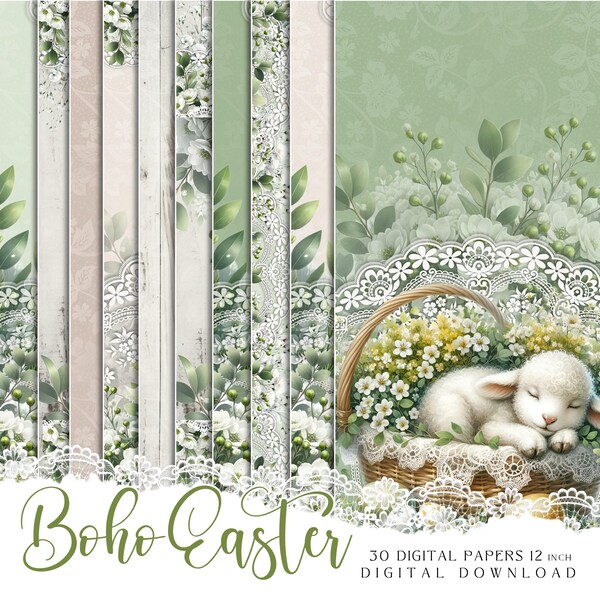 Boho Easter bundle, Digital papers wreaths and fussy cuts, Flowery scrapbook set for creative work, watercolour images for cardmaking