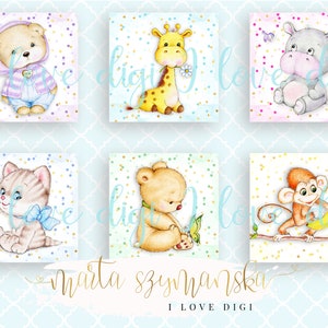 Bebé de bienvenida, dulces animales de bebé de acuarela, ilustraciones, espejos de bolsillo, etiquetas, scrapbooking, cupcake toppers,