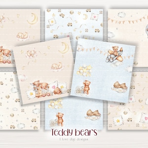 Pacchetto di carta digitale orsacchiotto per album di ritagli, stampa, taglia e crea tema per biglietto di compleanno e album, motivi per bambini su carta per artisti
