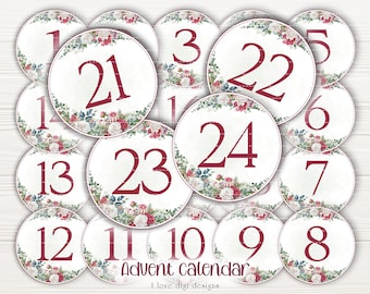 Advent calendar digital download, elegant christmas decorations, december daily numbers