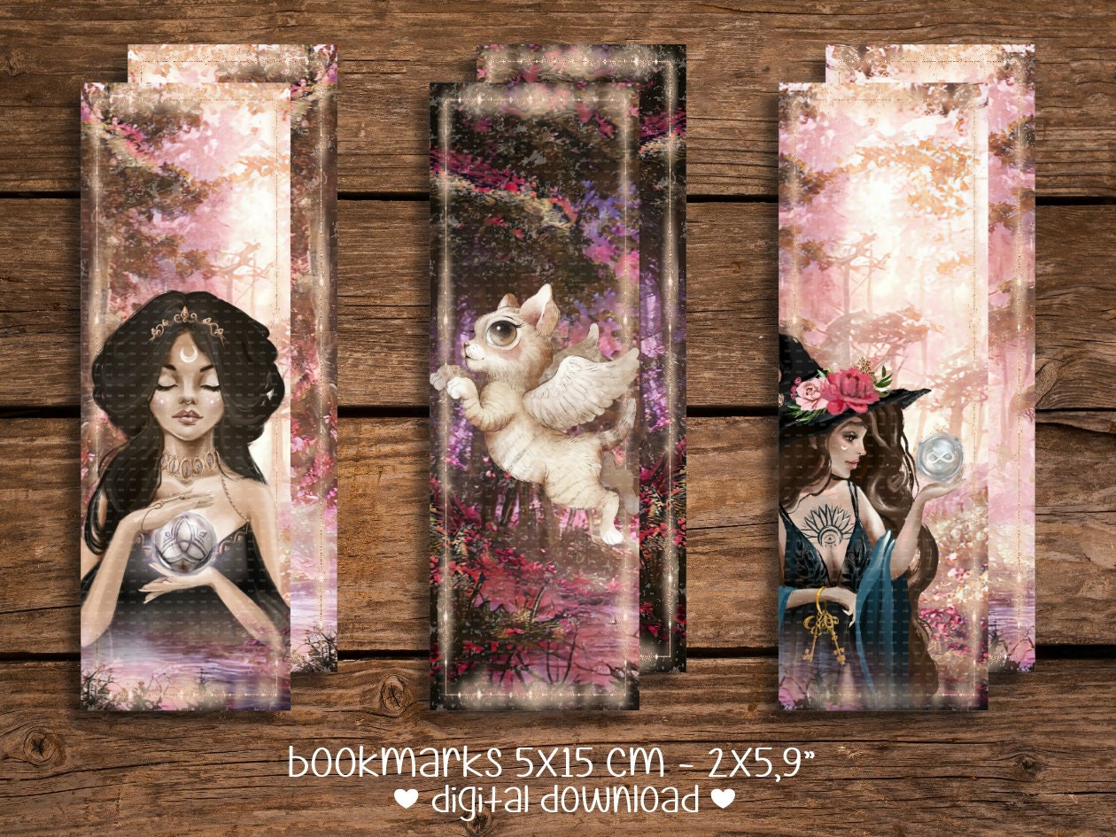 Grimoire magic printable bookmarks, Witchy junk journal embellishments for DIY book of spells