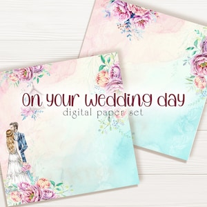 Watercolor peonies digital papers, Floral collection Wedding paper pack for Groom & Bride gift