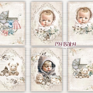 Pastell Shabby Chic Junk Journal Karten, Baby Unisex Motive auf der Packung für Journaling, Sofortiger Download Add-On, Machen Sie Ihr eigenes Babypartygeschenk