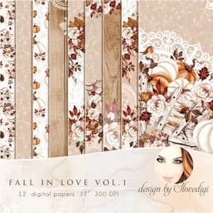 Herfst digitaal papier voor zelfgemaakte vintage wenskaarten, Afdrukbare collectie met aquarel bloemen ideaal voor scrapbooking