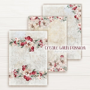Papeles digitales de boda, Suministros para hacer tarjetas florales imprimibles, Conjunto de álbumes de recortes listo para imprimir para arte de diario basura, tamaño C6