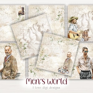 Cortes retrô imprimíveis masculinos para scrapbooking, download digital de coisas efêmeras masculinas vintage, cartões feitos à mão para suprimentos masculinos