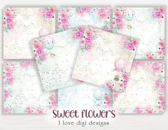 Romantic Shabby Chic Digital Papers, Scrapbooking Set for Party