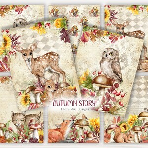 Cartes de journal de pacotille à thème animaux sauvages, pack de papier numérique Cozy Autumn pour la fabrication de cartes d’automne, feuille de collage Memory keepers