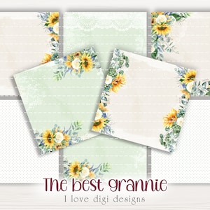 Archivos de papel digital girasoles, colección Vintage con fondo beige, tarjetas de diario basura en mal estado