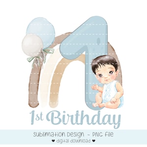 1e verjaardag clipart voor decoratie, Boy aquarel illustratie voor warmteoverdracht op onesie, PNG sublimatie ontwerp