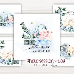 New born fotosessie voucher bestand, Cadeau voor nieuwe baby jongen, Fotoshoot digitale download