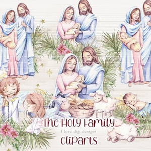 The Holy Family clipart set, Nativity scene for cardmaking, Religious cutting PNG file