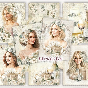 Verjaardag meisje afdrukbare kaarten voor junk journal art, aquarel ontwerp romantische bloemen scrapbook papier set, twee collage vellen boho-stijl